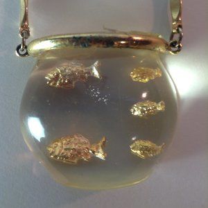 Lucite gold fish bowl pendant necklace